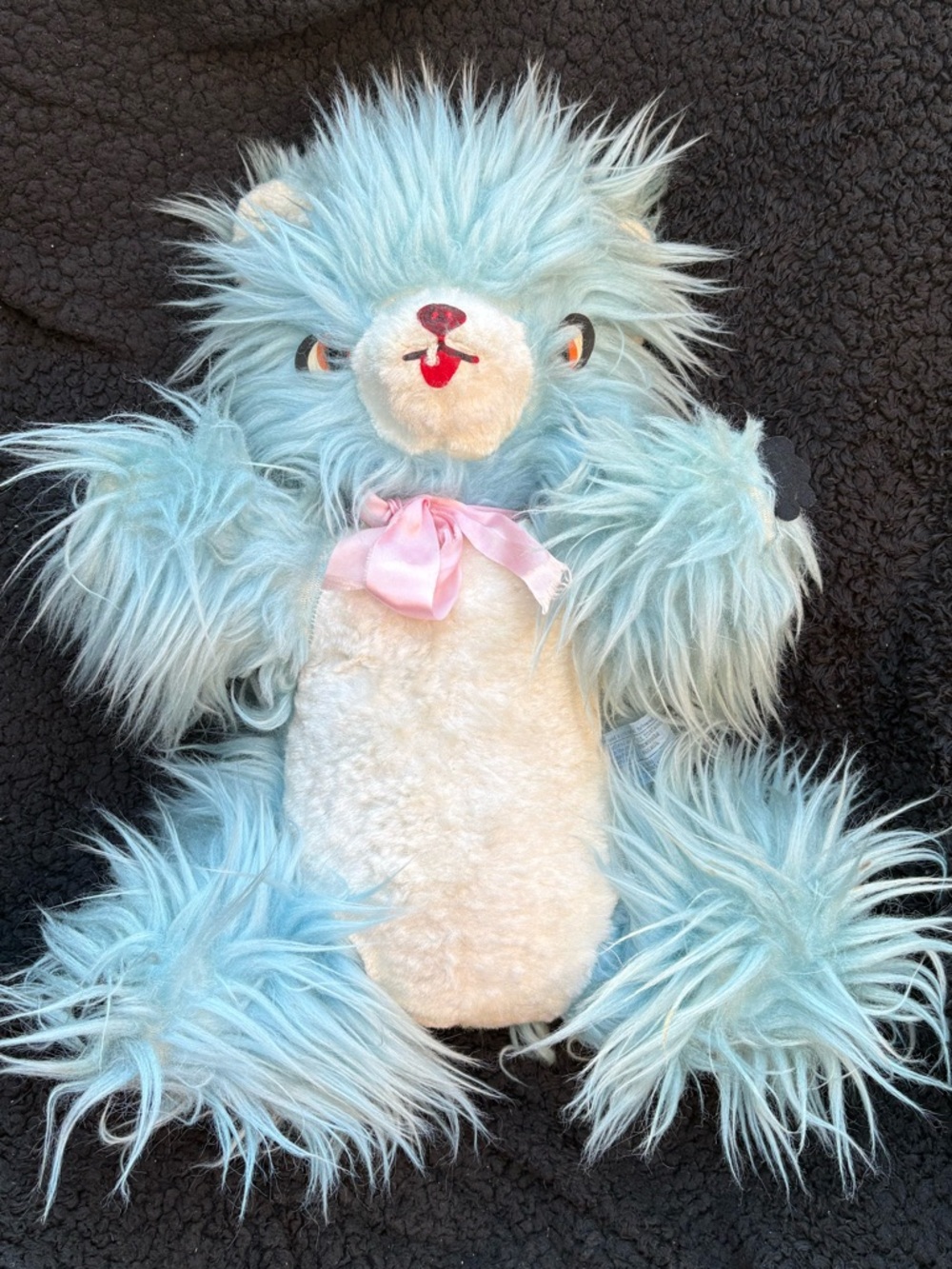 Retro 1960s 1970s Shaggy Blue Teddy Bear Carnival Novelty Kitsch